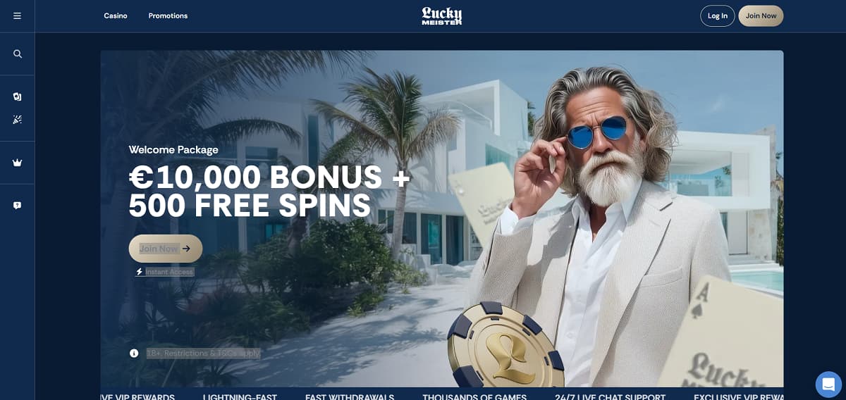 LuckyMeister ist die ideale Adresse für Spieler, die ein Casino ohne OASIS mit einem besonders hohen Startbudget bevorzugen. Die Plattform agiert völlig unabhängig von der deutschen Sperrdatei und belohnt neue Nutzer mit einem gewaltigen Willkommensangebot von 375% bis zu 10.000 € plus 500 Freispielen, das auf die ersten vier Einzahlungen verteilt wird.